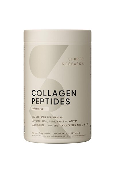 Sports Research Collagen Peptides, Unflavored, 16 oz., Hydrolyzed Type 1 & 3 Powder for Skin, Nails, Bones & Joints
