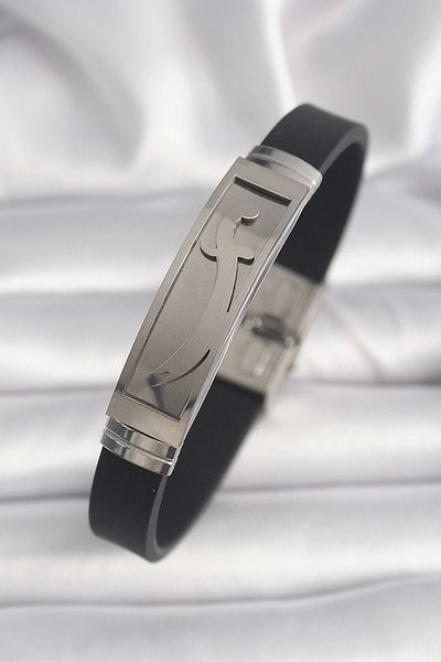 Lisinya 316L Steel Silver Color Black Leather Cord Zulfiqar Processing Men's Bracelet - Lisinya