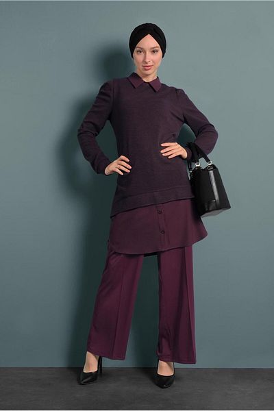 TRENDTESETTÜR Γυναικείο υφασμάτινο παντελόνι Plum με απόσταση μέσης 7580