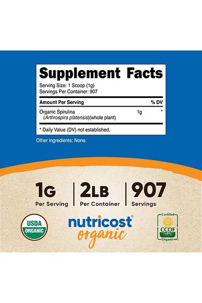 Nutricost Organic Spirulina Powder 2 LB - Pure, Certified Organic Spirulina