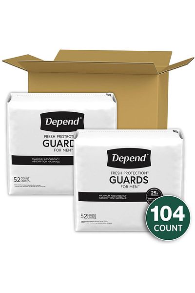 Depend Men's Incontinence Guards, Max Absorbency, 104 Count (2x52), Packaging May Vary