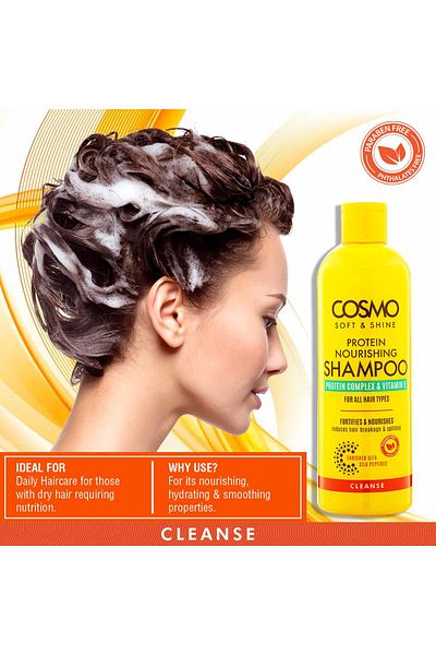 Cosmo Soft & Shine Protein Nourishing Shampoo 480ml, Fortifies and Nourishes Protein, Complex & Vitamin E