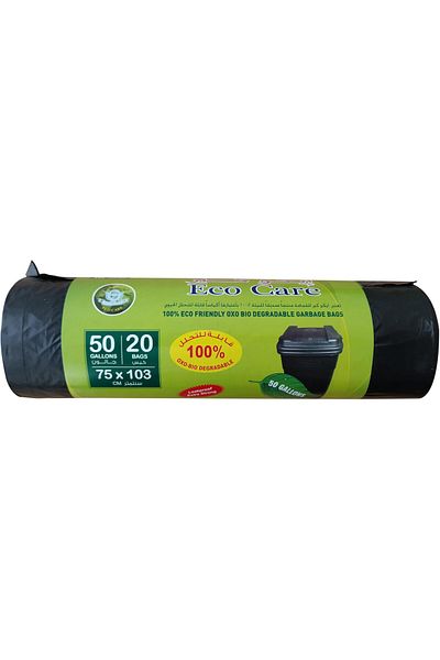 Eco Care Black Garbage Bag Roll - 20 Count, 50 Gallons, 75X103Cm