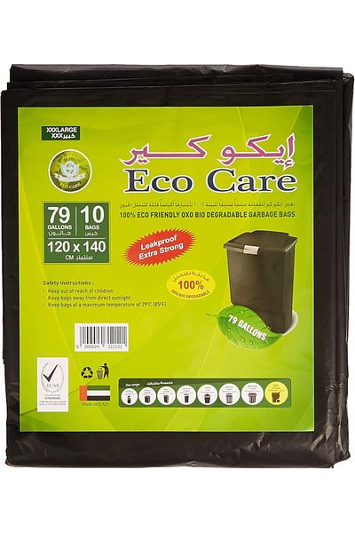 Eco Care Black Garbage Bag - 10 Count, 79 Gallons, 120X140Cm