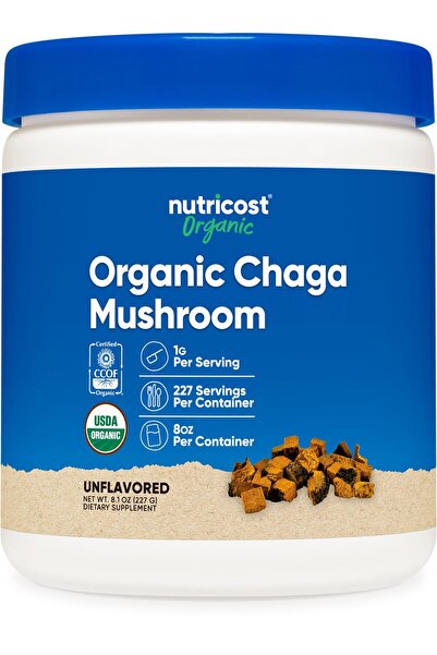 Nutricost مسحوق فطر شاجا العضوي 8 أونصة (227 وجبة) - عضوي معتمد من وزارة الزر...