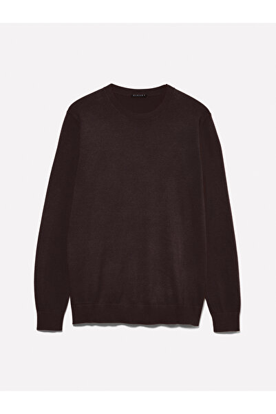Sisley Мъжки тъмнокафяв памучен пуловер с ребристи ръкави и редовна кройка