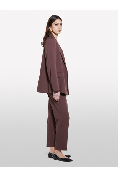 Sisley Women's Dark Brown Viscose Blended Elastic Waist Trousers