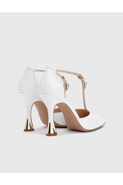 İLVİ Samira Hakiki Deri Kadın Beyaz Topuklu Ayakkabı
