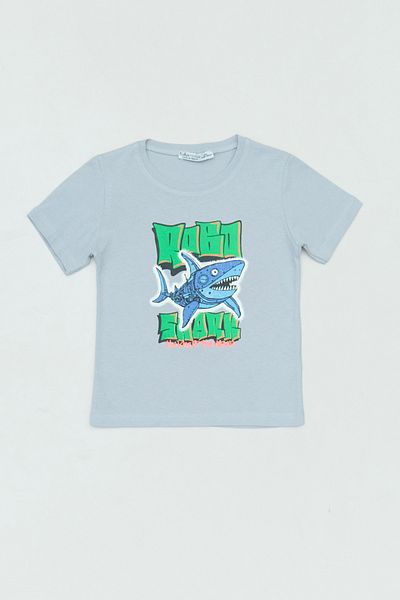 Fulla Moda 100% Cotton Shark Printed Boys' T-Shirt