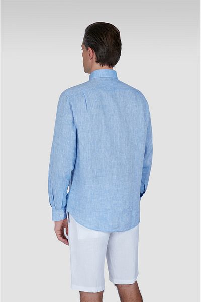 PAUL&SHARK Men Linen Plain Long Sleeve Blue-White Shirt Model: 25413006 Cf-080