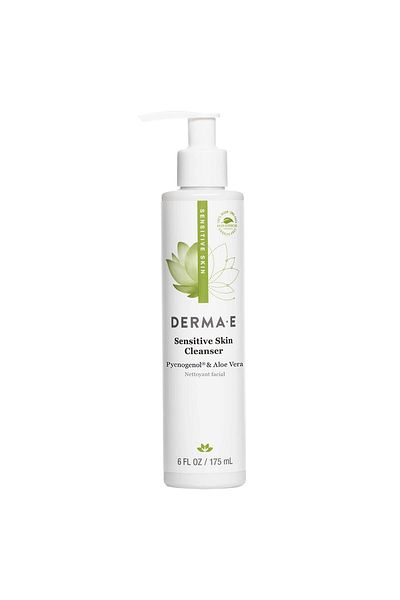 DERMA E Sensitive Skin Cleanser – Gentle, Unscented Face Wash with Pycnogenol & Aloe Vera, 6 fl oz