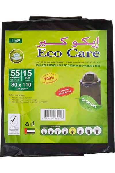 Eco Care Black Garbage Bag Sheet, 15S, 55 Gallon - 80X110