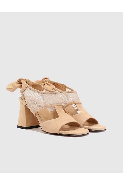 İLVİ Hellvig Genuine Suede Leather Women's Mink Heeled Sandals