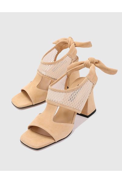 İLVİ Hellvig Genuine Suede Leather Women's Mink Heeled Sandals