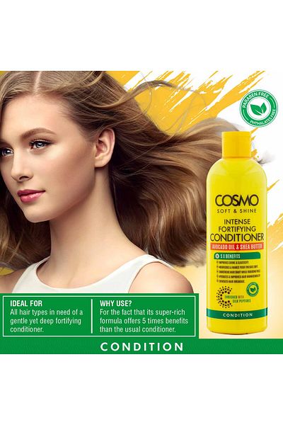 Cosmo Soft & Shine Intense Fortifying Conditioner 480ml, Avocado Oil and Shea Butter