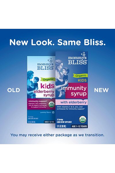 Mommy's Bliss شراب التوت البري العضوي مع الفيتامينات والبريبايوتيك والاكيناسيا للأطفال والكبار، 3 أونصة سائلة