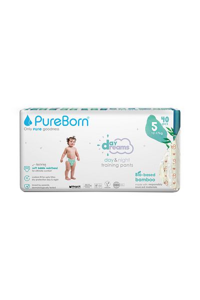 PUREBORN Pull Ups Pant Size 5 For 12-17 Kg Value Pack 40pcs with PB Print
