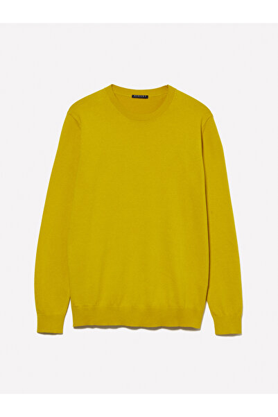 Sisley Ανδρικό πουλόβερ με μακρυμάνικο ριμπάνι από βαμβακερό μείγμα κίτρινου μουσταρδί κανονικής εφαρμογής