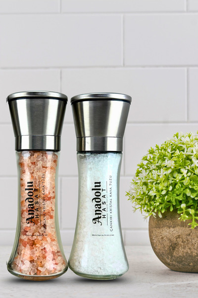 ANADOLU HASAT 2 قطعة مطحنة سيراميك كريستال الهيمالايا و تشانكيري - 19 سم