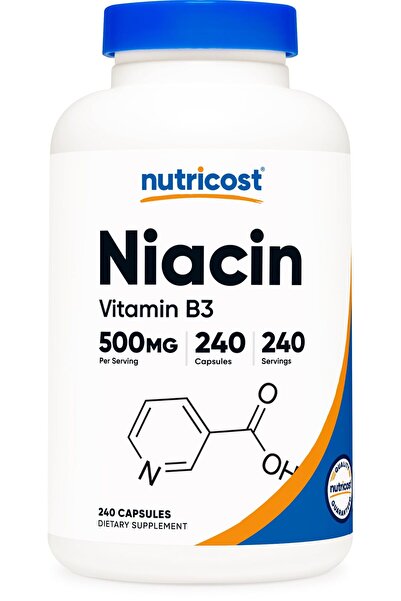Nutricost النياسين (فيتامين ب3) 500 ملغ، 240 كبسولة - مع التنظيف، غير معدل ور...