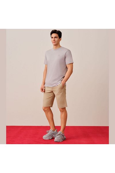 Giordano Men's Cotton Twill Bermuda Shorts: Slim Fit, Elastic Waist, Ultimate Comfort