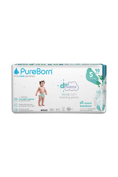 PUREBORN Pull Ups Pant Size 5 For 12-17 Kg Value Pack 40pcs with Clouds Print