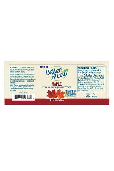 Now Foods Better Stevia Liquid Maple Sweetener, Zero-Calorie, Non-GMO, 2-Ounce