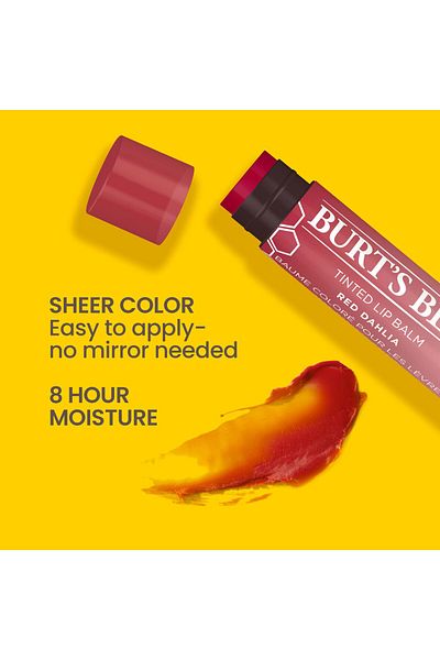 Burt's Bees Valentine's Day Lip Tint Balm - Hydrating Shea Butter, Buildable Finish, Fiery Red Dahlia (2-Pack)