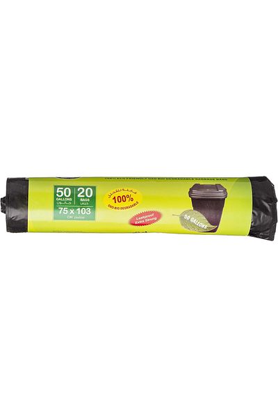 Eco Care Black Garbage Bag Roll - 20 Count, 50 Gallons, 75X103Cm