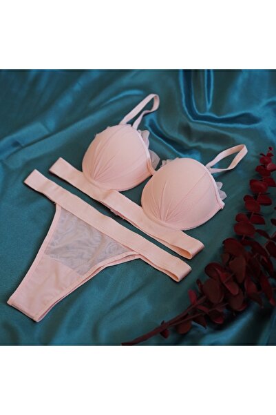 cappadocians Κόκκινο Σετ Bralet και Εσώρουχα - Μοντέλο Μύδι Σουτιέν με σατέν ρίγες