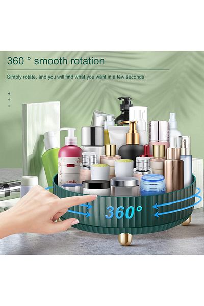 COOYA MakeUp Organizer,Rotatable 360°,Non-Slip with Thickened Guardrail,for Vanity,Bathroom,Green