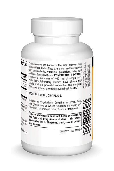 source naturals Pomegranate Extract 500mg Complete Whole Fruit Ellagic Acid Antioxidant & Added Fiber - 120 Tablets