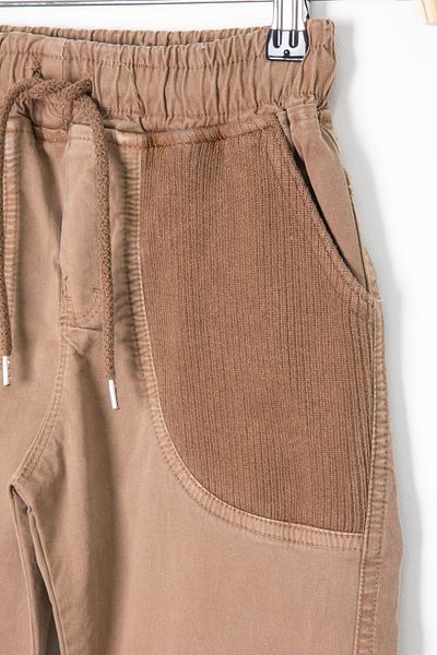 Cansın Mini Brown Pocket Woven Detailed Elastic Waist Boy's Linen Trousers 20415