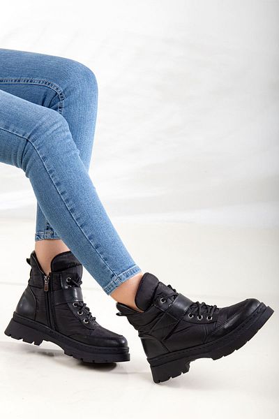 modaninfrekansı Γυναικείες αθλητικές μπότες Berti Velcro Lace Up Μαύρο δέρμα