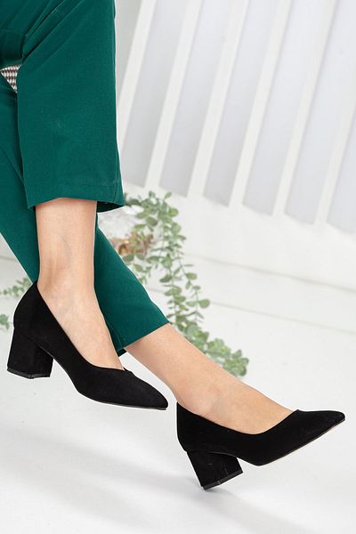 Ayakkabı Frekansı Marry Women's Heeled Shoes Black Suede