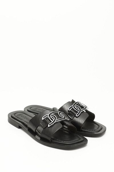 GÖNDERİ(R) Women / Girls Black Buckle Genuine Leather Slippers