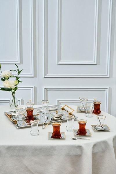 Karaca Kant 12-Person 40-Piece Tea Set with Tray Gold