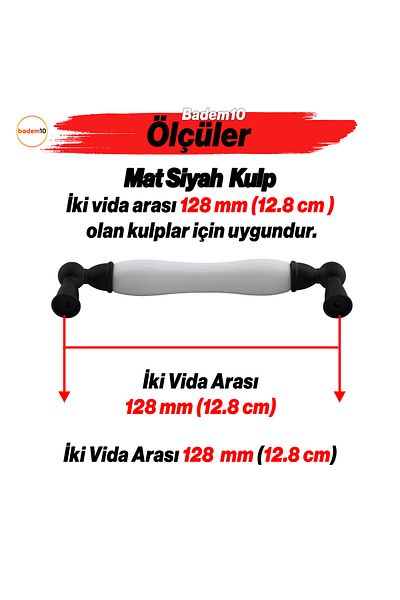 Badem10 Domaniç Porțelan Negru Mat 128 Mm Mobilier Bucătărie Sertar Dulap Ușă Dulap Mâner Mâner