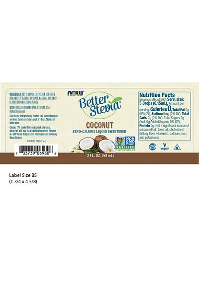 Now Foods BetterStevia Coconut Zero-Calorie Liquid Sweetener, Keto, Diabetic-Friendly, No Erythritol, 2-Ounce