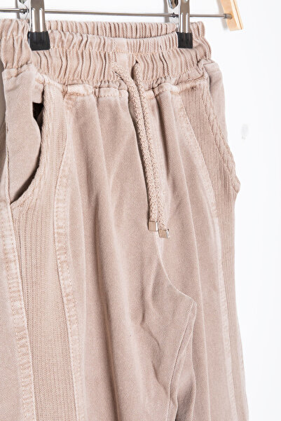 Cansın Mini Beige Boy's Linen Trousers with Elastic Waist and Legs 20412