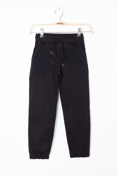 Cansın Mini Black Pocket Woven Detailed Elastic Waist Boy's Linen Trousers 20413