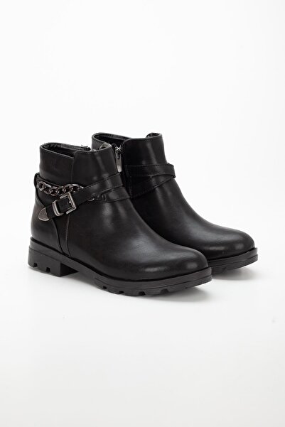 modaninfrekansı Logi Chain Detailed Casual Women's Ankle Boots Black Leather