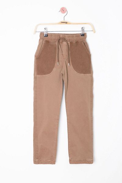 Cansın Mini Brown Pocket Woven Detailed Elastic Waist Boy's Linen Trousers 20415
