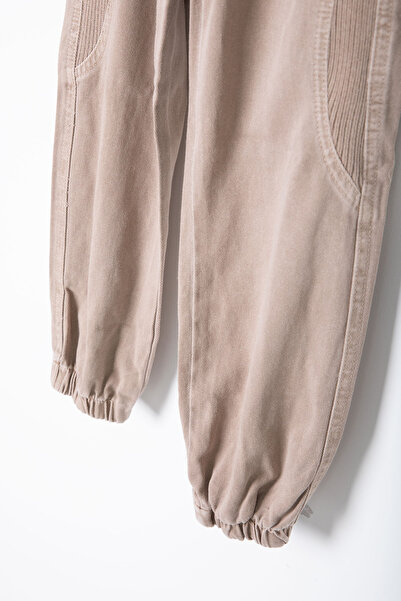 Cansın Mini Beige Boy's Linen Trousers with Elastic Waist and Legs 20412