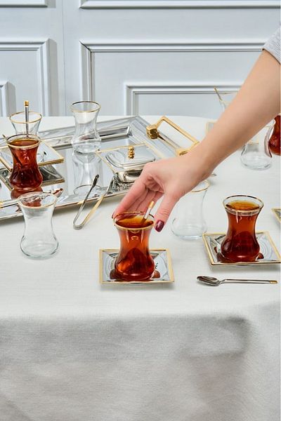 Karaca Kant 12-Person 40-Piece Tea Set with Tray Gold