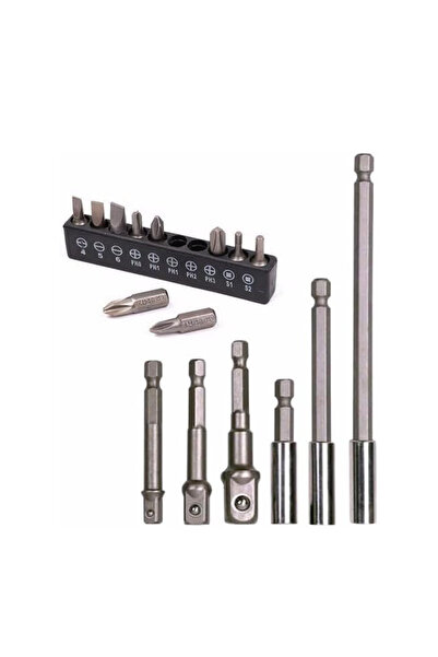 Badem10 Mıknatıslı Bits Uç Adaptör Seti 16 Parça 1/4 1/2 3/8 1/4 Yıldız Düz Uçlar S1 S2 PH Uç Matkap Uyumlu