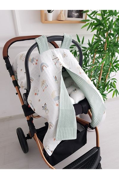 ilkimbebe Cloudy Muslin Pique Double Sided Stroller Cover, Cushioned Baby Double Layer, 100% Cotton