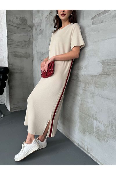 Elif Özbey Butik Φόρεμα με σχισμή με πέτρινη πλάγια ρίγα