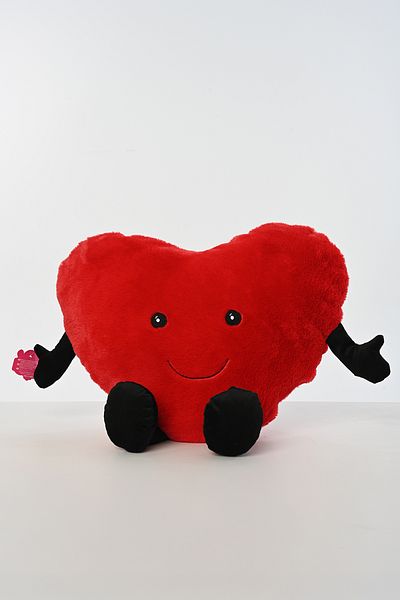 Pufu Toys Plush Pillow - 40 Cm, Red and Embroidered Heart Gift for Lover