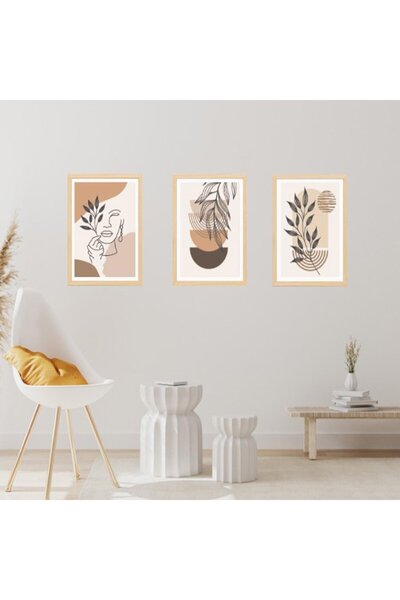 Viyens 3'lü Bohem Yaprak Desenli Foreks Tablo